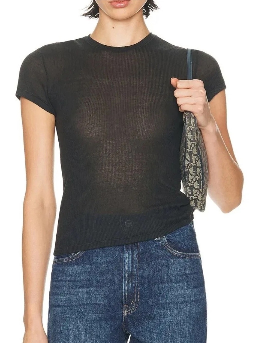 NWT Skims Threadbare Black Ribbed Tee top shirt new